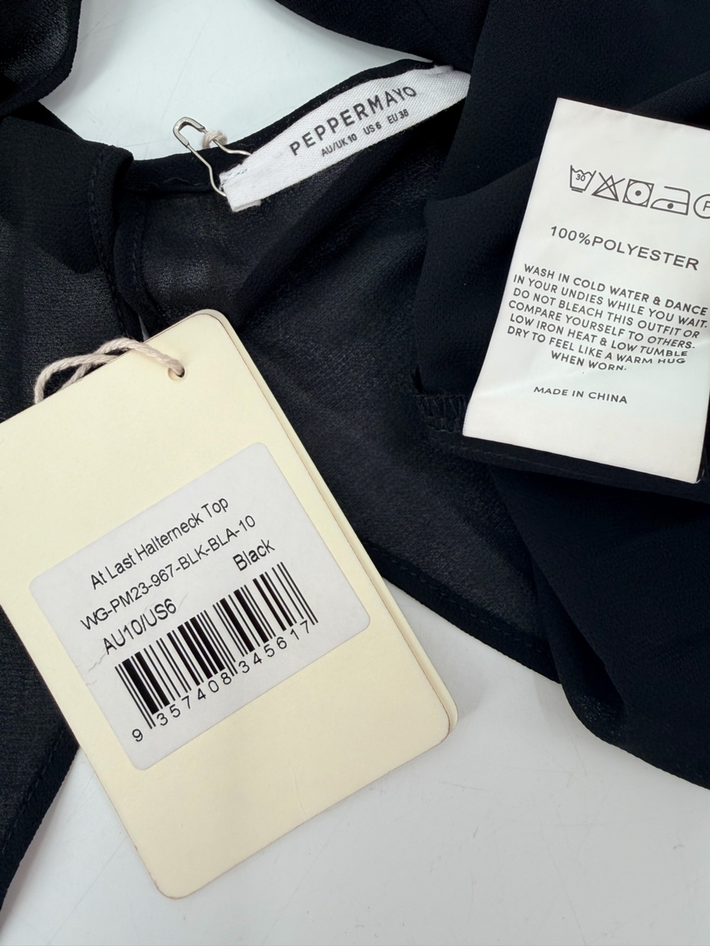 Peppermayo Black At Last Halter Neck Flyaway Top US 6 NEW - Picture 3 of 4